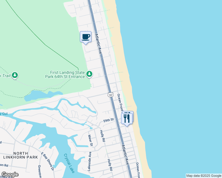 map of restaurants, bars, coffee shops, grocery stores, and more near 6203 Atlantic Avenue in Virginia Beach