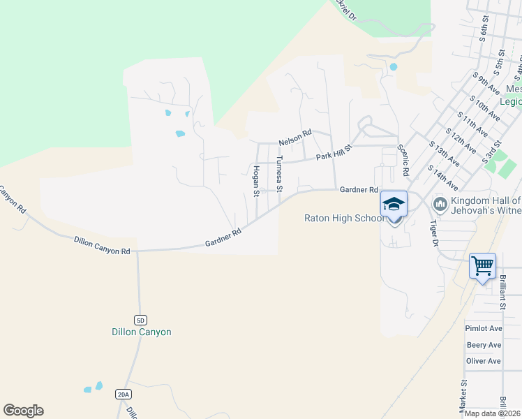 map of restaurants, bars, coffee shops, grocery stores, and more near 1525 Hogan Street in Raton