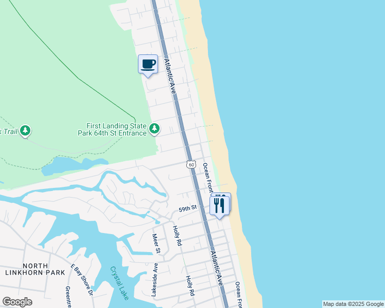 map of restaurants, bars, coffee shops, grocery stores, and more near 6203 Atlantic Avenue in Virginia Beach