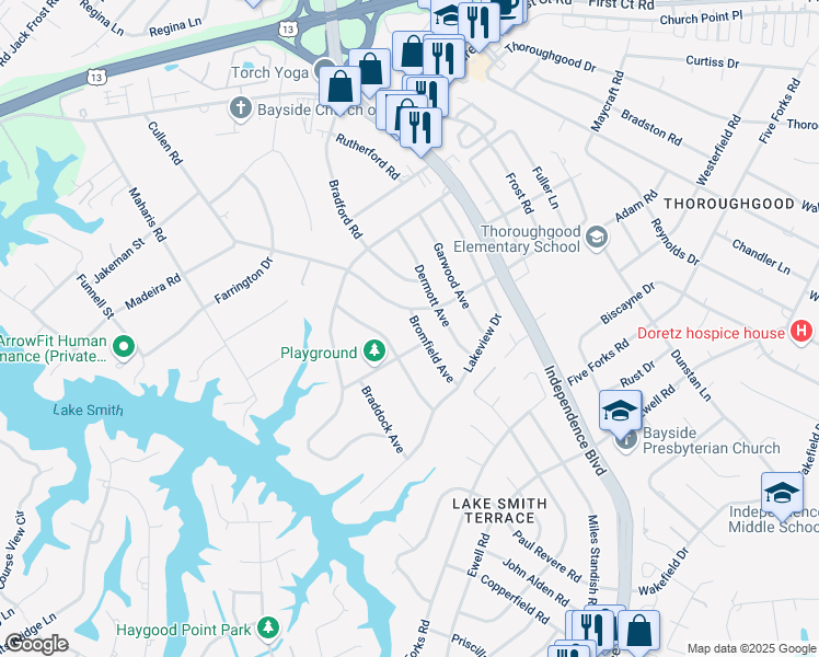 map of restaurants, bars, coffee shops, grocery stores, and more near in Virginia Beach