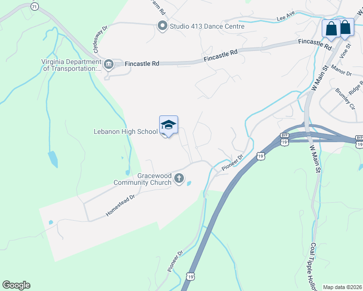 map of restaurants, bars, coffee shops, grocery stores, and more near Charles C Long Drive in Lebanon