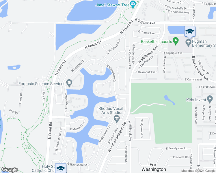 map of restaurants, bars, coffee shops, grocery stores, and more near 802 East Catalina Circle in Fresno