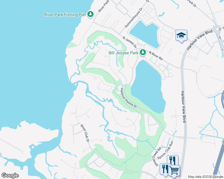 map of restaurants, bars, coffee shops, grocery stores, and more near 2006 Dock Landing Court in Suffolk