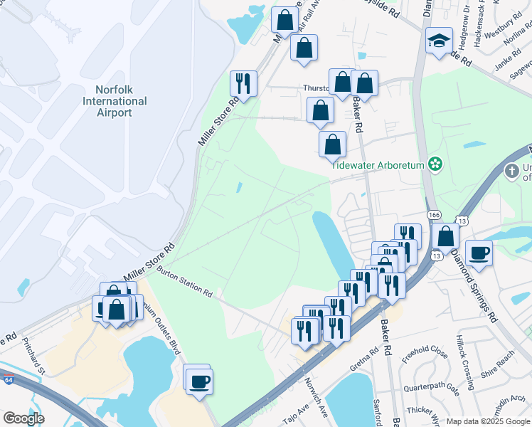 map of restaurants, bars, coffee shops, grocery stores, and more near 5718 Sandpit Road in Virginia Beach