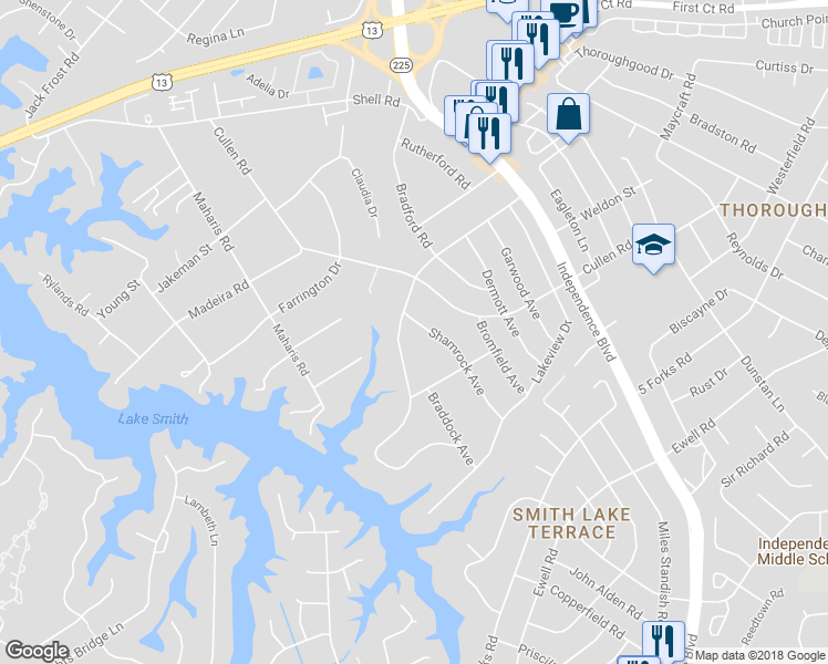 map of restaurants, bars, coffee shops, grocery stores, and more near 1453 Shamrock Avenue in Virginia Beach