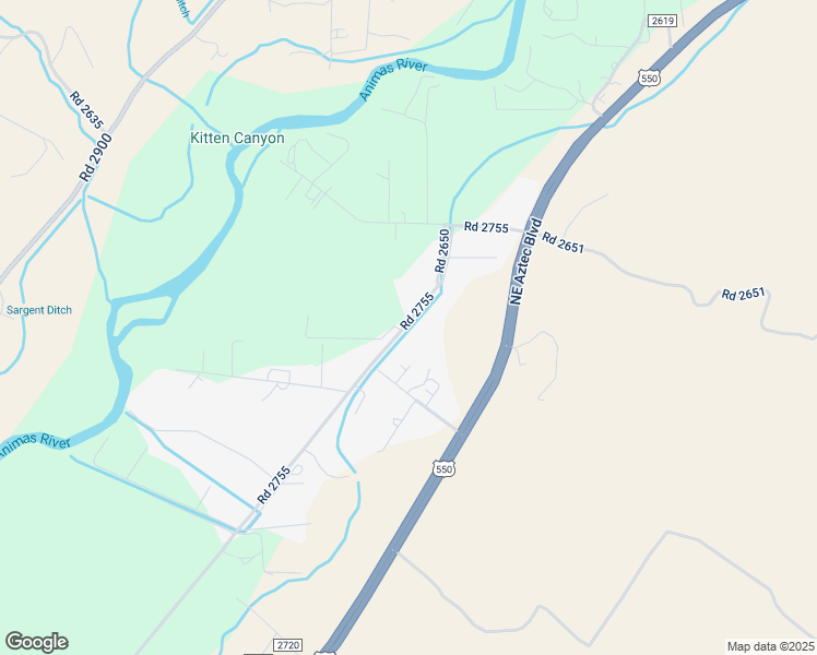 map of restaurants, bars, coffee shops, grocery stores, and more near 140 Road 2755 in Aztec