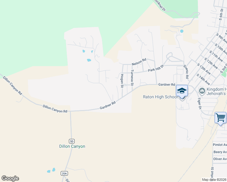 map of restaurants, bars, coffee shops, grocery stores, and more near 1615 Westridge Drive in Raton