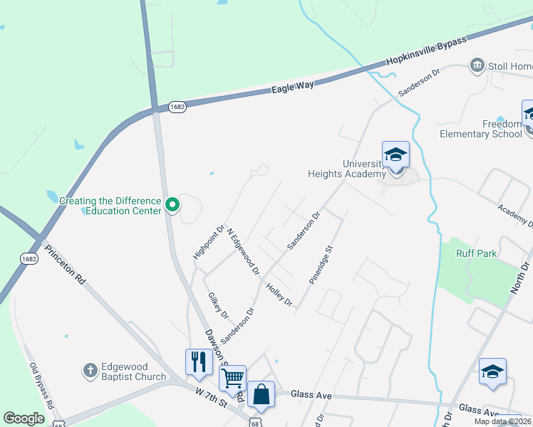 map of restaurants, bars, coffee shops, grocery stores, and more near 311 Pine Hill Drive in Hopkinsville