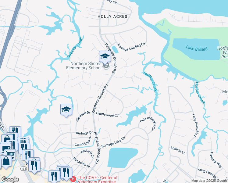 map of restaurants, bars, coffee shops, grocery stores, and more near 6303 Oaken Gate Drive South in Suffolk