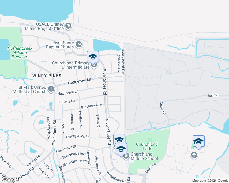 map of restaurants, bars, coffee shops, grocery stores, and more near 5617 Gregory Court in Portsmouth