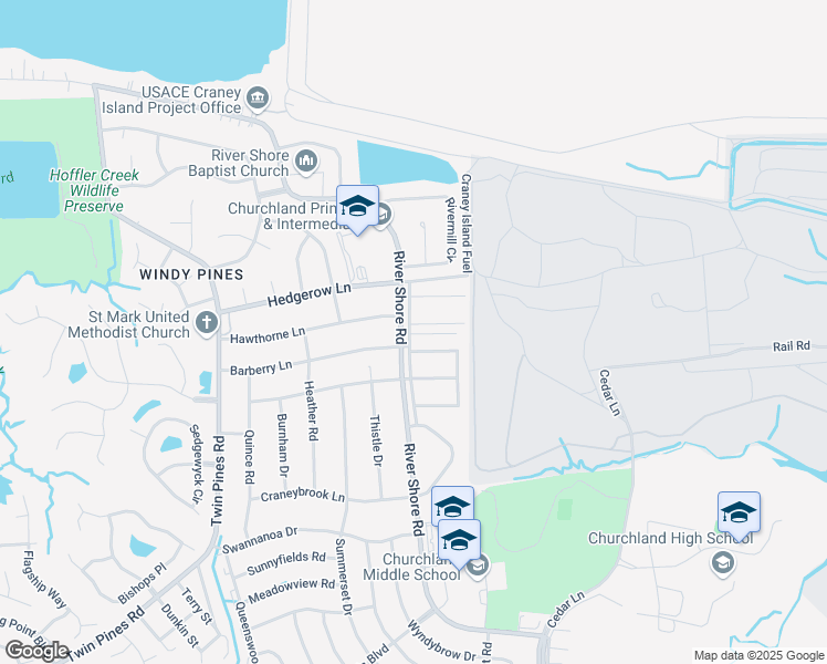 map of restaurants, bars, coffee shops, grocery stores, and more near 5655 Gregory Court in Portsmouth