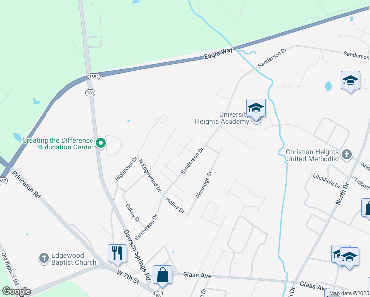 map of restaurants, bars, coffee shops, grocery stores, and more near 200 Jordan Drive in Hopkinsville