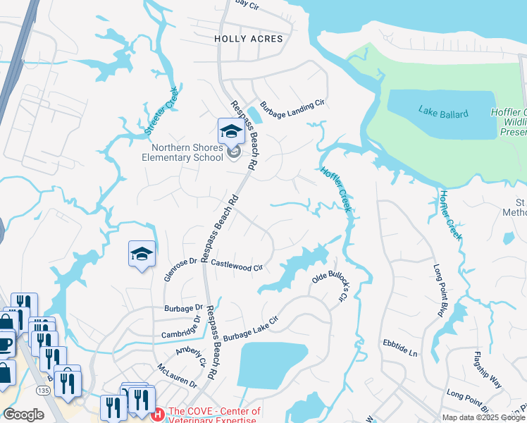 map of restaurants, bars, coffee shops, grocery stores, and more near 6303 Oaken Gate Drive South in Suffolk