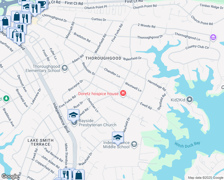 map of restaurants, bars, coffee shops, grocery stores, and more near 4404 Delray Drive in Virginia Beach