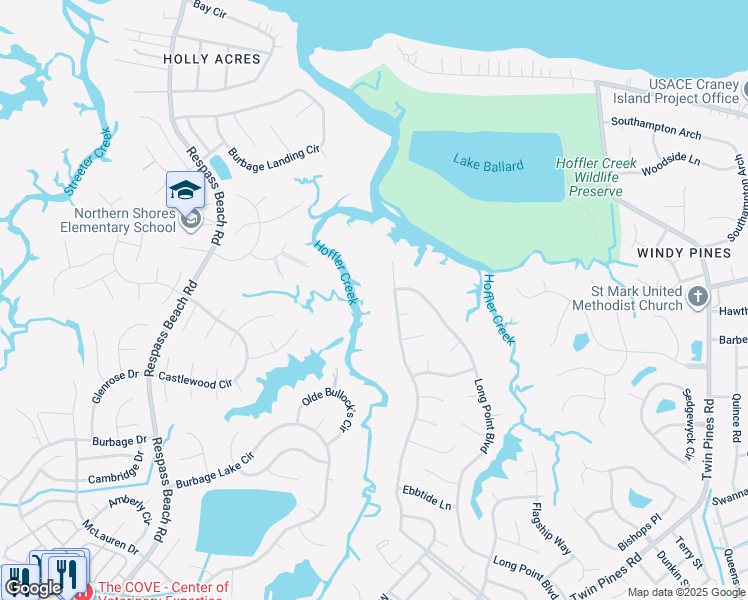 map of restaurants, bars, coffee shops, grocery stores, and more near 4047 Long Point Boulevard in Portsmouth