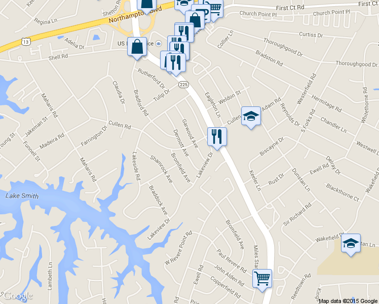 map of restaurants, bars, coffee shops, grocery stores, and more near 1416 Dermott Avenue in Virginia Beach