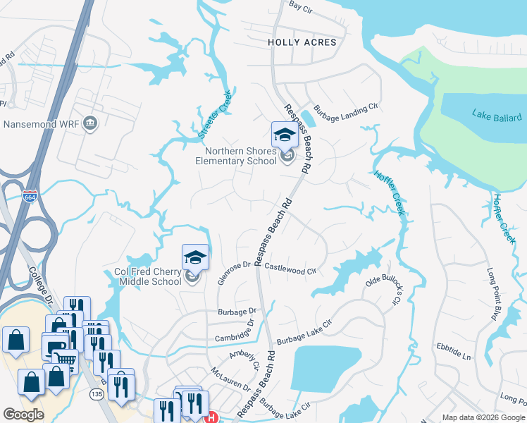 map of restaurants, bars, coffee shops, grocery stores, and more near 6308 Sheffield Court South in Suffolk