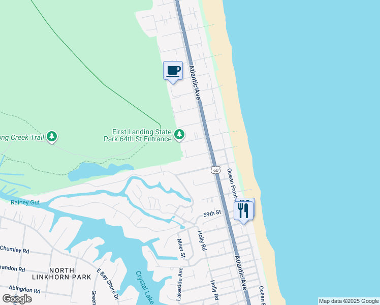 map of restaurants, bars, coffee shops, grocery stores, and more near 219 63rd Street in Virginia Beach