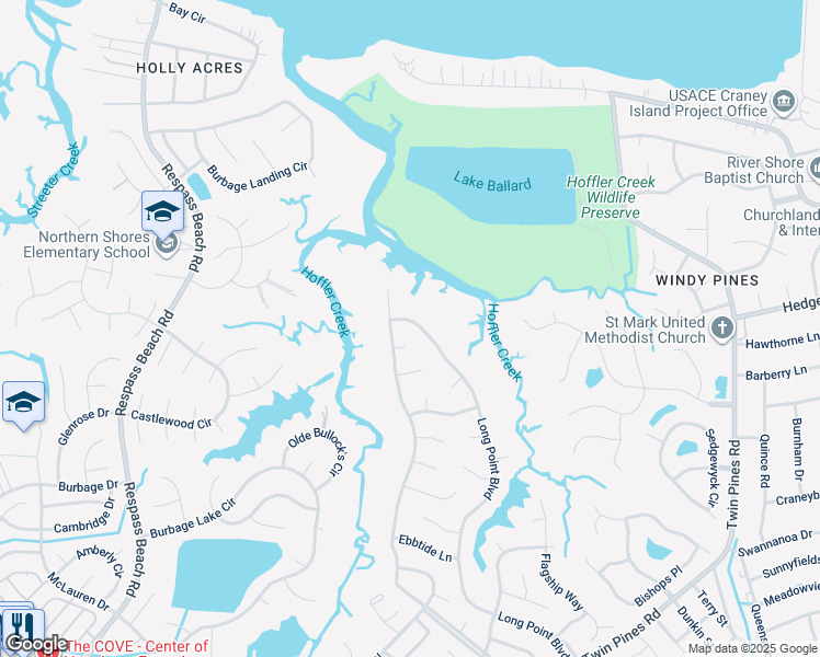 map of restaurants, bars, coffee shops, grocery stores, and more near 4030 Long Point Boulevard in Portsmouth