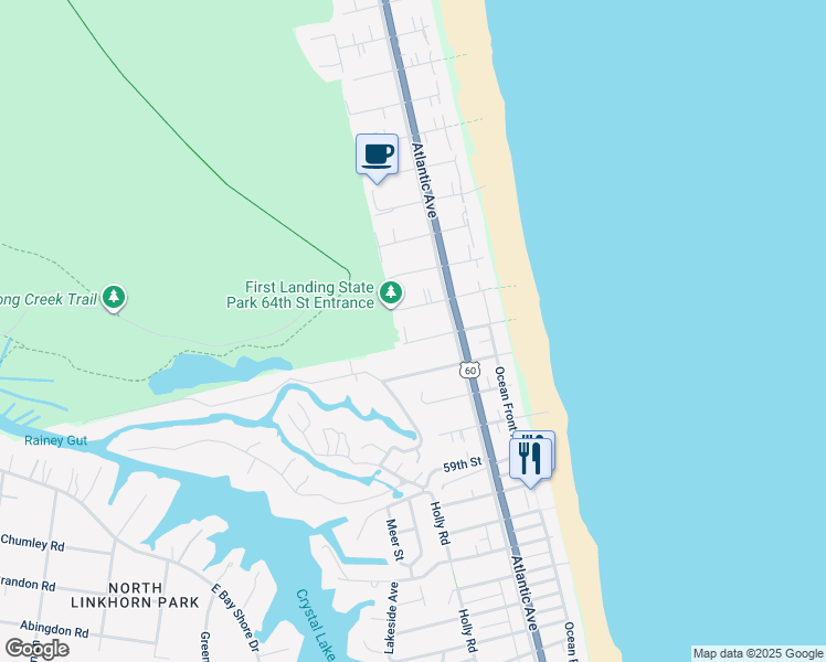 map of restaurants, bars, coffee shops, grocery stores, and more near 219 63rd Street in Virginia Beach