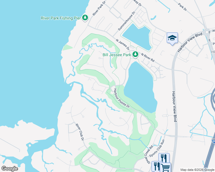map of restaurants, bars, coffee shops, grocery stores, and more near 2006 Dock Landing Court in Suffolk