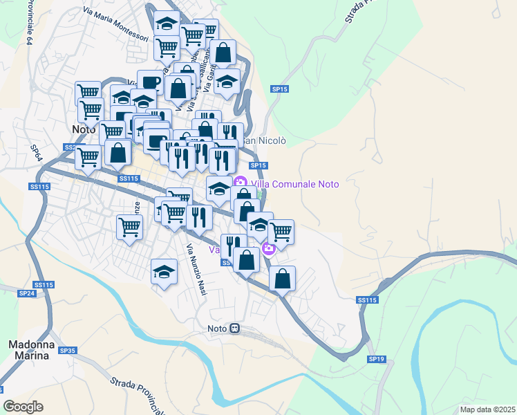 map of restaurants, bars, coffee shops, grocery stores, and more near 1 Via Camillo Benso Cavour in Noto