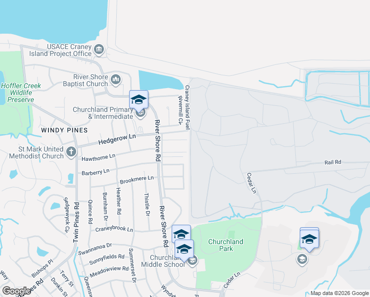 map of restaurants, bars, coffee shops, grocery stores, and more near 5617 Gregory Court in Portsmouth