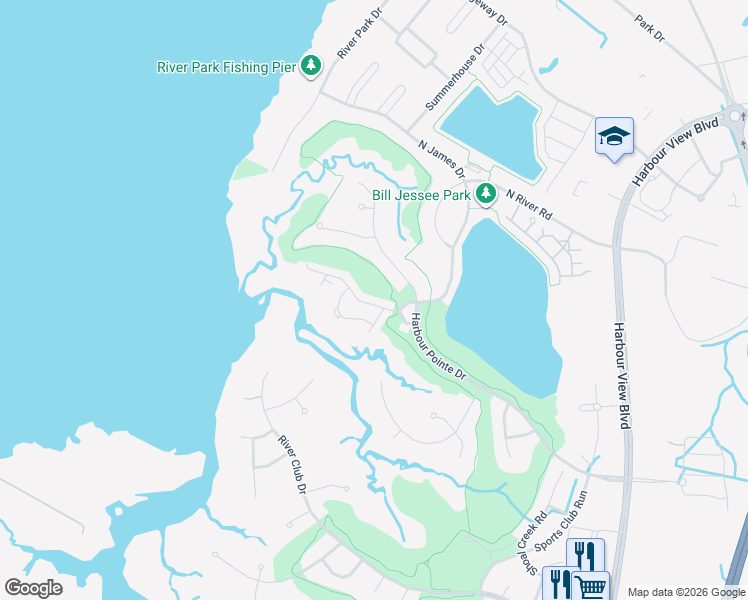 map of restaurants, bars, coffee shops, grocery stores, and more near 2006 Dock Landing Court in Suffolk