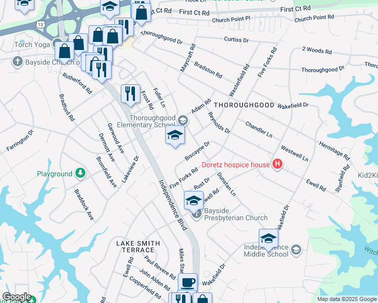 map of restaurants, bars, coffee shops, grocery stores, and more near 4532 Biscayne Drive in Virginia Beach