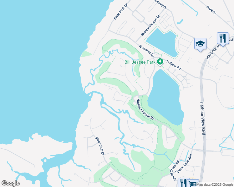 map of restaurants, bars, coffee shops, grocery stores, and more near 3053 Bay Shore Lane in Suffolk