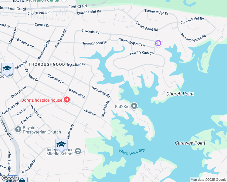 map of restaurants, bars, coffee shops, grocery stores, and more near 1609 Moores Lane in Virginia Beach