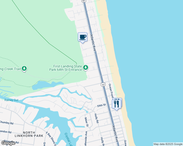 map of restaurants, bars, coffee shops, grocery stores, and more near 215 64th Street in Virginia Beach