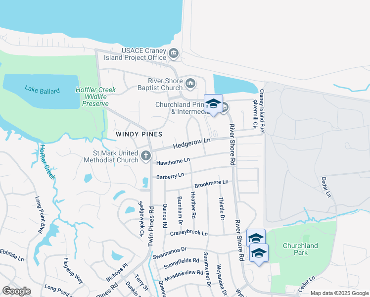 map of restaurants, bars, coffee shops, grocery stores, and more near 5817 Hedgerow Lane in Portsmouth