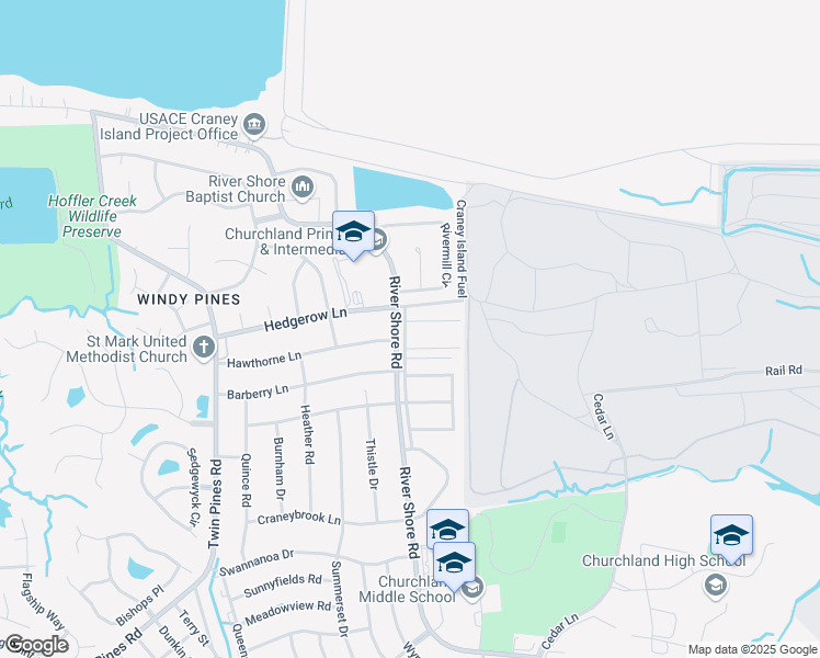 map of restaurants, bars, coffee shops, grocery stores, and more near 5655 Darby Close in Portsmouth