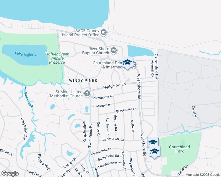 map of restaurants, bars, coffee shops, grocery stores, and more near 5817 Hedgerow Lane in Portsmouth
