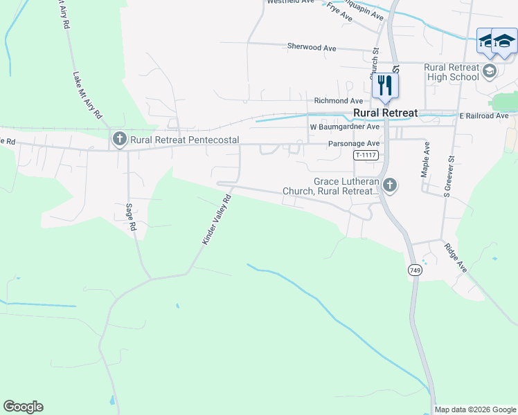 map of restaurants, bars, coffee shops, grocery stores, and more near 361-399 Mountain View Ave in Rural Retreat