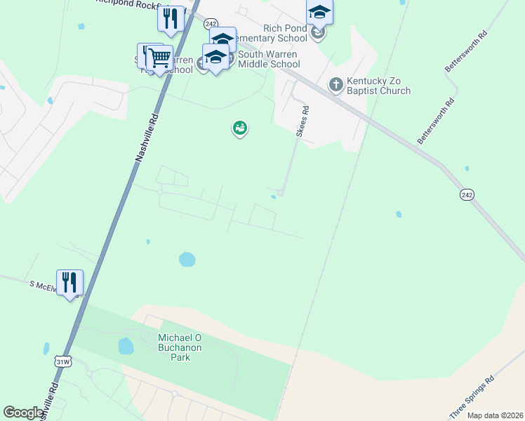 map of restaurants, bars, coffee shops, grocery stores, and more near 608 Skees Road in Bowling Green
