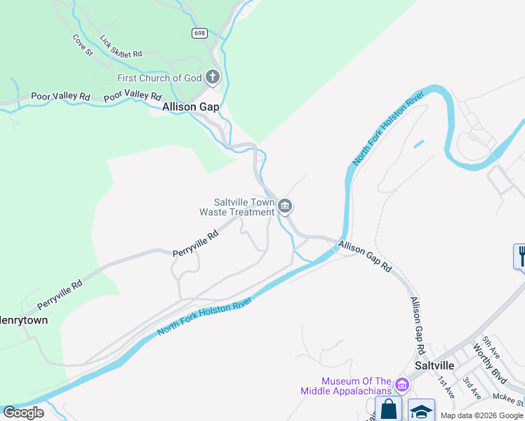 map of restaurants, bars, coffee shops, grocery stores, and more near 110 Perryville Road in Saltville