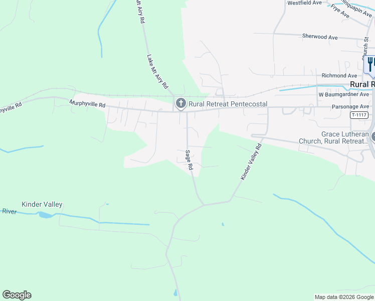 map of restaurants, bars, coffee shops, grocery stores, and more near Sage Road in Rural Retreat