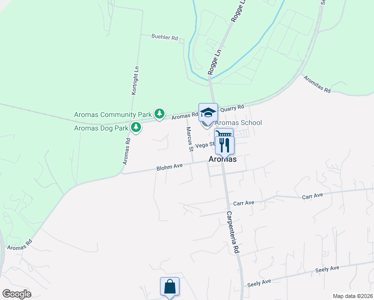 map of restaurants, bars, coffee shops, grocery stores, and more near 256 Marcus Street in Aromas