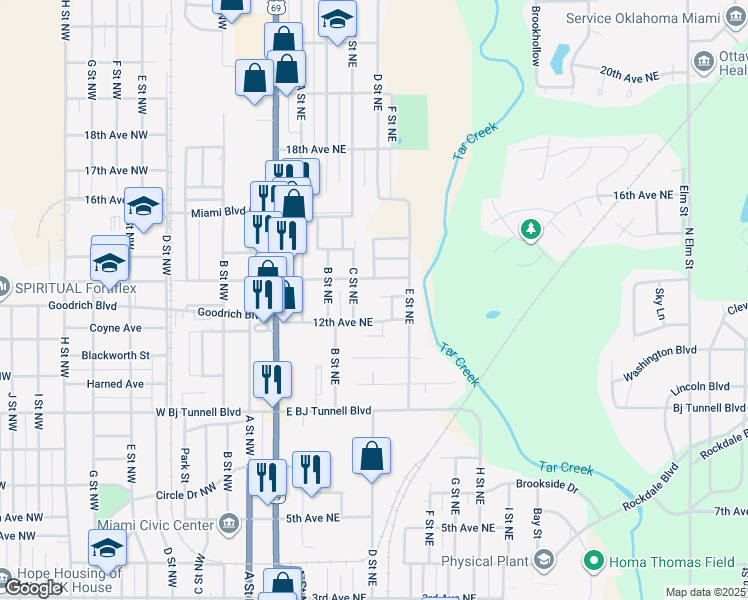 map of restaurants, bars, coffee shops, grocery stores, and more near 302 12th Place Northeast in Miami