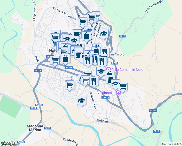 map of restaurants, bars, coffee shops, grocery stores, and more near Vico Messina in Noto