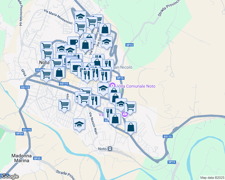 map of restaurants, bars, coffee shops, grocery stores, and more near in Noto