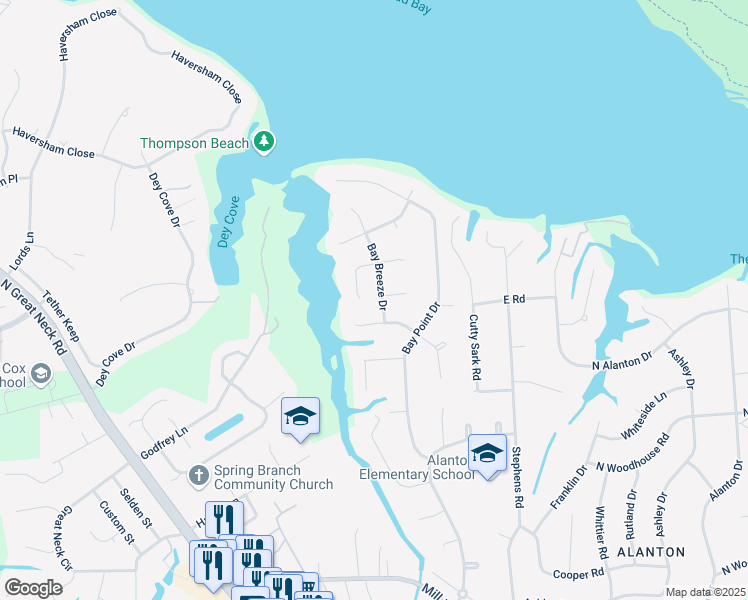 map of restaurants, bars, coffee shops, grocery stores, and more near 1561 Bay Breeze Drive in Virginia Beach