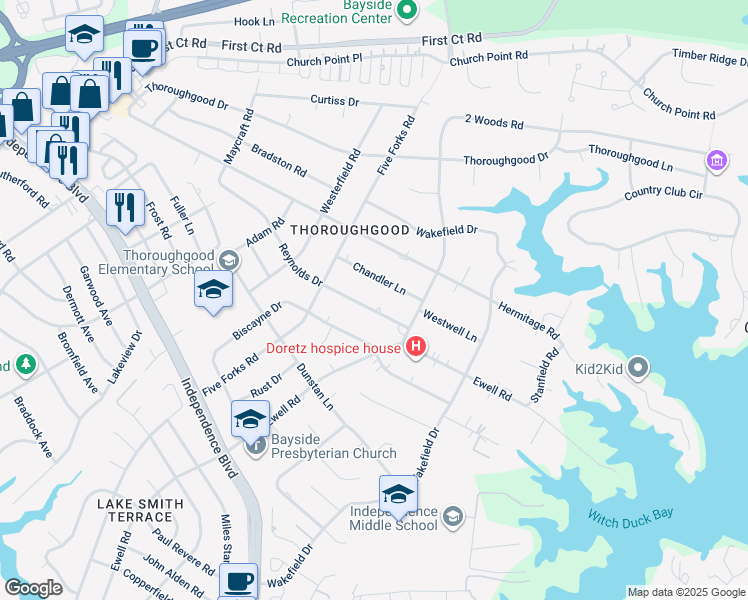 map of restaurants, bars, coffee shops, grocery stores, and more near 4416 Reynolds Drive in Virginia Beach