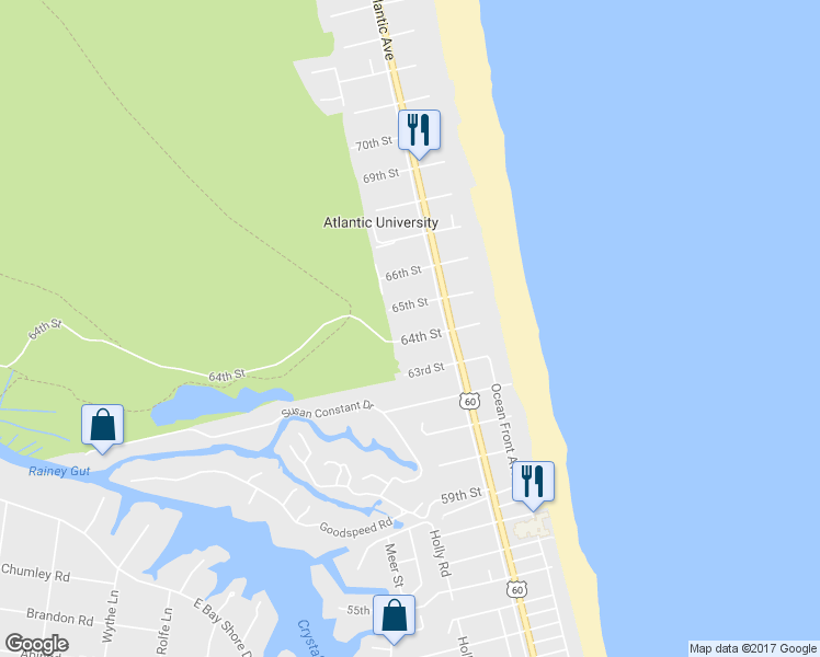 map of restaurants, bars, coffee shops, grocery stores, and more near 215 64th Street in Virginia Beach