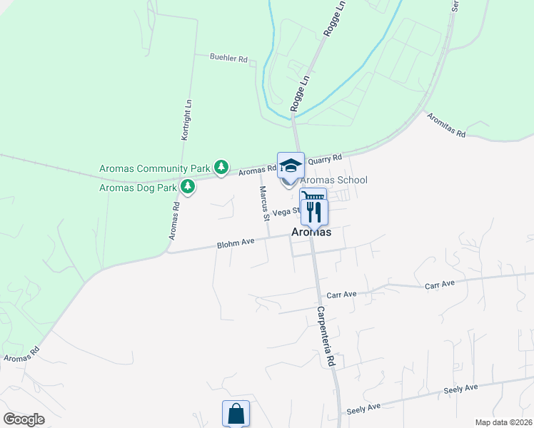 map of restaurants, bars, coffee shops, grocery stores, and more near 365 Vega Street in Aromas