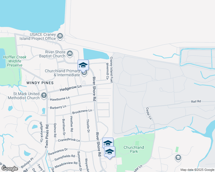 map of restaurants, bars, coffee shops, grocery stores, and more near 5616 Darby Close in Portsmouth