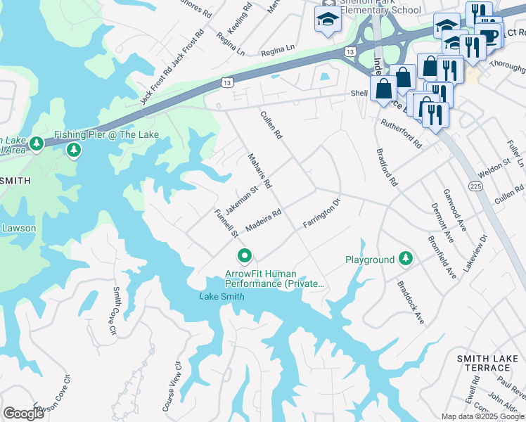 map of restaurants, bars, coffee shops, grocery stores, and more near 5020 Madeira Road in Virginia Beach