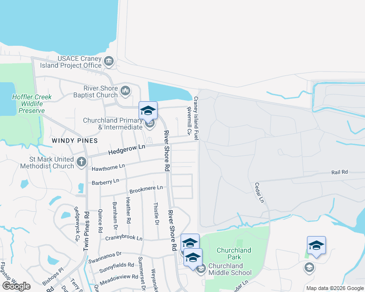 map of restaurants, bars, coffee shops, grocery stores, and more near 5616 Darby Close in Portsmouth